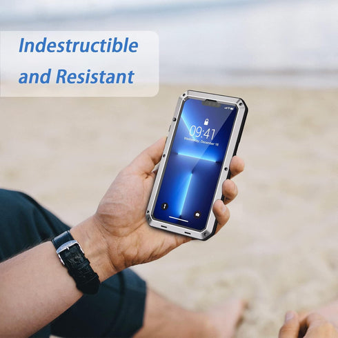 Lanhiem for iPhone 13 Pro Max Metal Case, Heavy Duty Shockproof Tough Rugged Case with Built-in Glass Screen Protector, 360 Full Body Protective C...