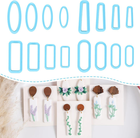 Sitsink Basic Polymer Clay Cutters -16 Pcs Dangle Clay Cutters for Polymer Clay Jewelry, Rectangle Polymer Clay Earring Cutters, Oval Clay Jewelry...