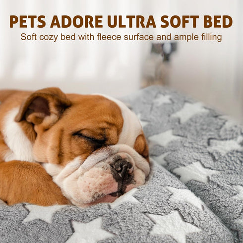 Mora Pets Dog Bed Crate Pad Ultra Soft Pet Bed with Cute Star Print Washable Crate Mat for Large Medium Small Dogs Reversible Fleece Dog Crate Ken...