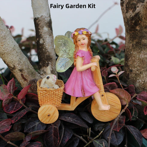 Miniature Fairy Garden Accessories, Small Fairy (Angel) and Rabbit Figurines on The Bicycle for Flower Pot, Home Decor, Birthday Cake Topper, Car ...