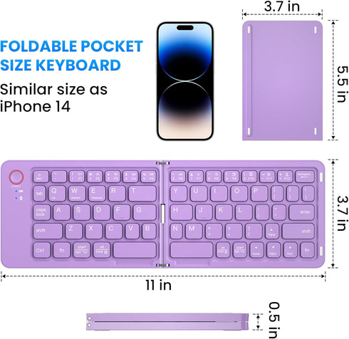 Mini Foldable Bluetooth Keyboard - Portable Wireless Full Size Keyboard (Sync Up to 3 Devices), Ultra-Slim Aluminum Travel Folding Keyboard for iP...