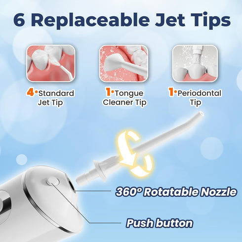 7AM2M Water Dental Flosser Cordless for Teeth,300ML Rechargeable Travel Portable Cleaner,with 6 Jet Tips and 3 Modes,IPX7 Waterproof Water Dental ...