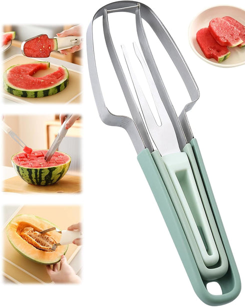 3-in-1 Watermelon Fork Slicer Cutter, Watermelon Popsicle Cutter Slicer Tool, Stainless Steel Watermelon Slicer Fork, Fruit Cutting Knife for Summ...