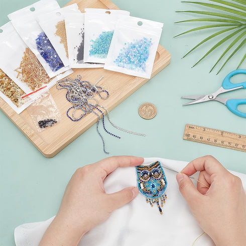 FREEBLOSS 6 Pcs Beaded Embroidery Kit Owl Sew on Patches Kit Beaded Appliques Sequin Patches Beaded Sew on Patches Embroidered Decorative Patch Se...