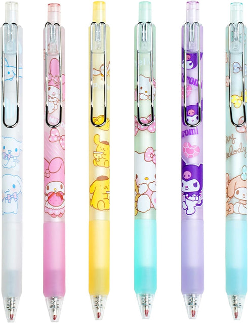 6 Pcs Cartoon Ballpoint Pens Anime Gel Ink Pen Black 0.5mm Melody Kitty Gifts Cute Kawaii School Supplies Set For Kid Teen Girls Students...