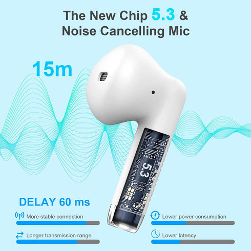 Jxrev Wireless Earbuds, Bluetooth 5.3 Headphones in Ear with Noise Cancelling Mic, Earbuds Stereo Bass, IP7 Waterproof Sports Earphones, 32H Playt...