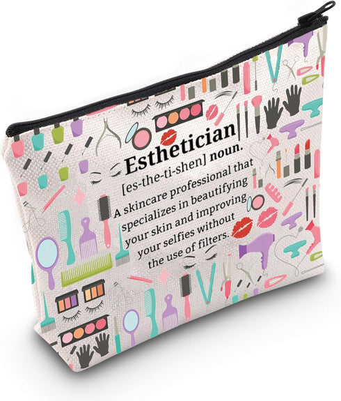 Esthetician Definition Cosmetic Bag Cosmetology Beautician Gift Beauty Skincare Zipper Pouch Bag Beautician Merch (Esthetician)...