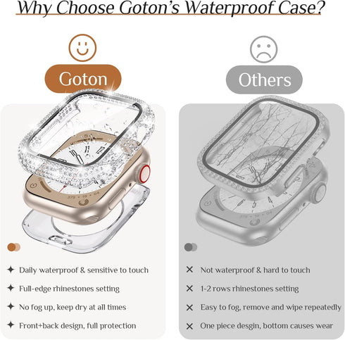 Goton 2-in-1 Waterproof Bling Case for Apple Watch 44mm Series 6 5 4 SE SE2 Screen Protector, Glitter Diamond Rhinestone Bumper Face Cover for iWa...