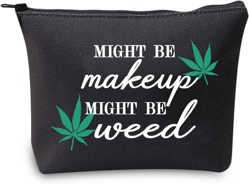 JXGZSO Funny Weed Makeup Bag With Zipper Gifts For Women Might Be Makeup Might Be Weed Cosmetic Bag (Weed Black)...