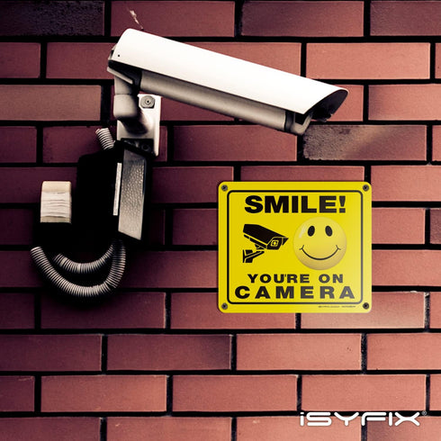 iSYFIX Smile You're on Camera Signs for Business – 2 Pack 7x6 Inch – 40 mil Thick Polystyrene Plastic Sign, Laminated UV, Scratch, & Fade Resistan...