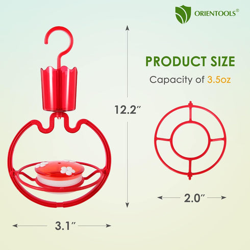 ORIENTOOLS Hummingbird Feeders for Outdoors Hanging 3.5oz Plastic Humming Birds Feeders with Ant Moat friendly to nature and Wild Birds with 3 Flo...