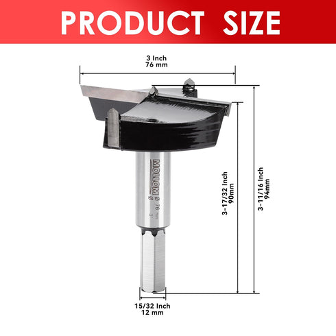 3" (76mm) Forstner Drill Bit for Precise Woodworking with Durable YG8 Carbide Thickness of 2.0mm,This Hinge Cutter Tool is Ideal for Hard Wood, Pl...