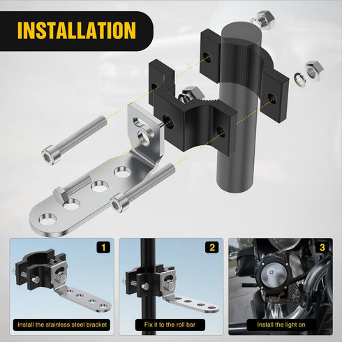 Nilight Motorcycle Light Bar Tube Clamp Bracket Fit from 0.7 to 1.2Inch Round Tube Mounting Brackets Offroad LED Light Pods Front Fork Lights Roof...