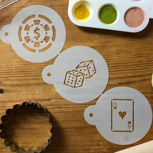 Designer Stencils Casino Night Cookie Stencil Set, (Dice, Cards, Poker Chip) Beige/semi-transparent...