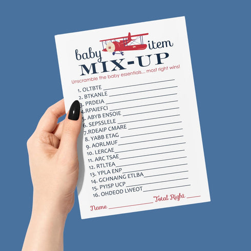 Airplane Baby Shower Games for Boys - Word Scramble Activity - Fun Gender Neutral Baby Shower Game for Guests - Adventure Theme in Red and Blue - ...