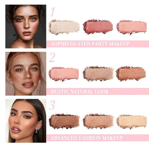 Blush Palette, Highlighter Contour Makeup Palette, Blush for Cheeks, All-In-One Bronzer Bright Shimmer Cosmetics Sets for Eyes, Lips & Cheeks...