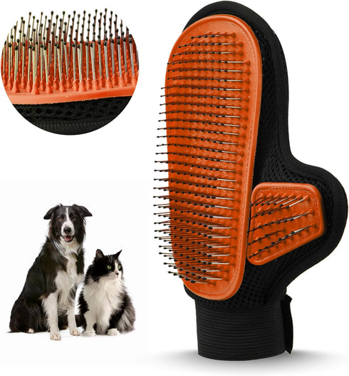 2024 Pet Grooming Glove with Tipped Pin Brush,Special Design Deshedding Glove, Massage Mitt, Perfect Petting Tool for Sensitive Dogs & Cats with L...