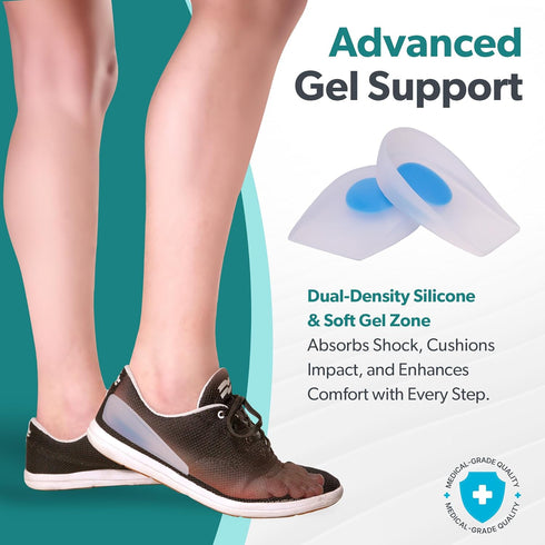 BraceAbility Heel Spur Cups | Medical-Grade Silicone Plantar Fasciitis Insole Cushion Pads, Gel Foot Orthotic & Shoe Insert Protectors (Pair - Med...