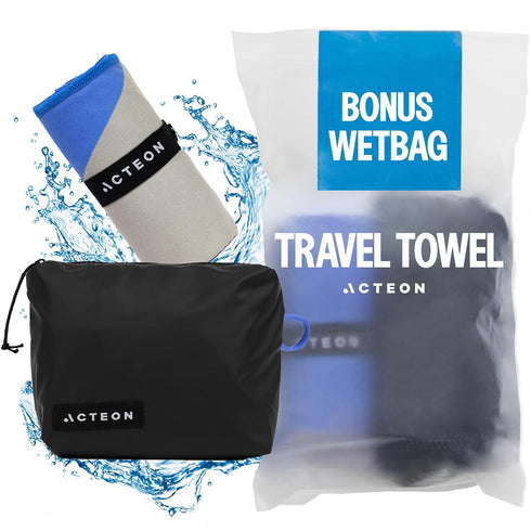 Microfiber Gym Towel & Wet Bag Travel Set, Large Quick Dry Silver ION Odor-Free Mega Absorbent Fiber, Fast Drying Men & Women Workout Gear for Bod...
