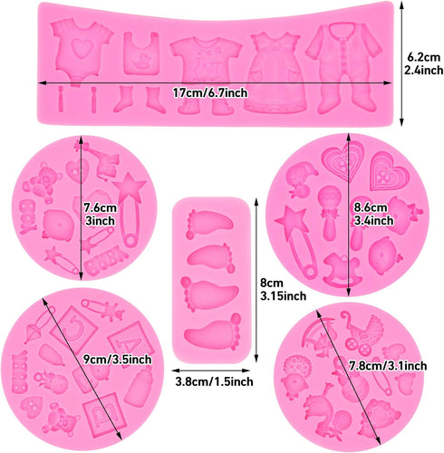 Rainmae 6Pcs Cute Baby Silicone Fondant Cake Mold Baby Birthday Party Kitchen Baking Mold Cake Decorating Moulds Modeling Tools Baby Shower Gender...