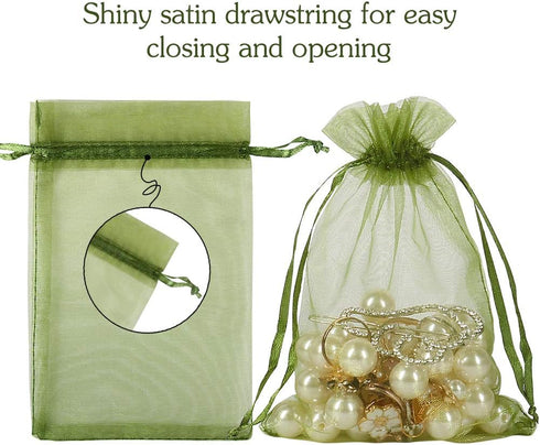 HRX Package 100pcs Organza Drawstring Bags Olive Green, 4 x 6 inch Candy Mesh Gift Bags Jewelry Pouches Small Christmas Sachet...
