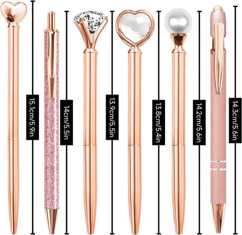 Cute Pens for Women, 6 Pcs Rose Gold Pens Metal Ballpoint Pens Bulk, 1.0mm Medium Point Black Ink Pens, Office and School Supplies Cool Fun Pens G...