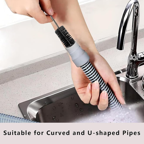 Flexible Extra Long Drain Brush, Drain Unblocker Tools,61 inch Pipe Cleaner Brush and 17.7 inch Sink Unblocker Brush, Double Ended Nylon Brush for...