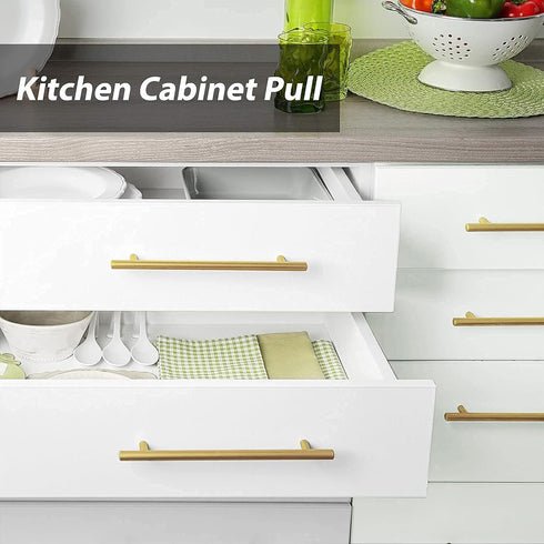 goldenwarm 2Pcs Brushed Brass Cabinet Cupboard Drawer Door Handle Pull Knob for Furniture Kitchen Hardware 6-1/4in Hole Center 8-4/5in Overall Len...