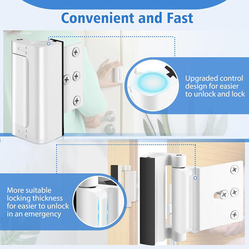 Home Security Door Lock, Childproof Door Reinforcement Lock, for Extra Home Security and Privacy, White, 2 Pack...