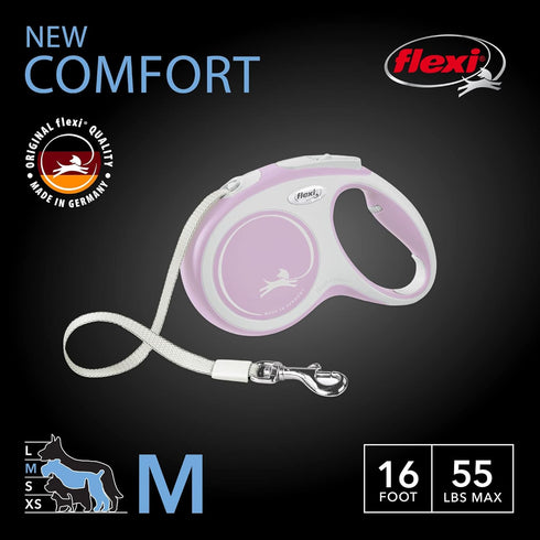 FLEXI New Comfort Retractable Dog Leash (Tape), Ergonomic, Durable and Tangle Free Pet Walking Leash for Dogs Up to 55 lbs, 16 ft, Medium, Pink/Ro...