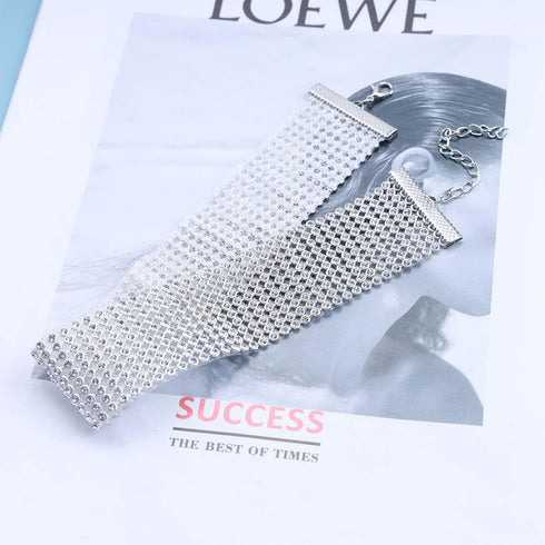 Punk Rhinestone Choker Necklace for Women Wide Full Diamond Necklace Chain 10-Row Sparkly Crystal Choker Collar Sexy Nightclub Party Prom Accessor...