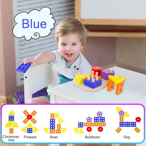 Montessori Toys for 1 2 3 Year Old Toddlers Wooden Shape Sorter Puzzles Sorting & Stacking Toys Educational Learning Toys for Preschool Activity G...