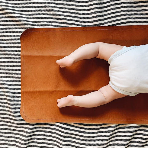 Vegan Leather Baby Changing Mat by Lark Baby Goods - Waterproof Wipeable Portable Diaper Pad - Foldable for Travel (14 x 22 in) - Brown...