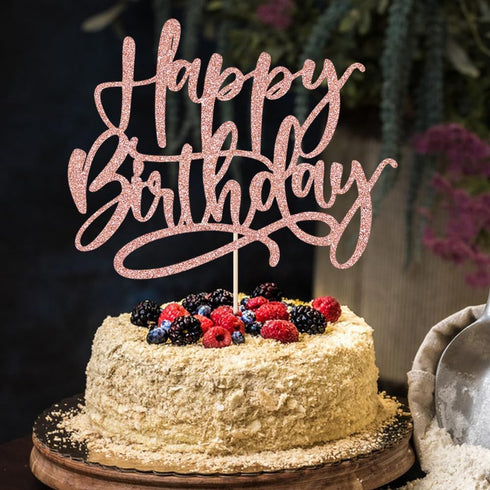 Glitter Happy Birthday Cake Topper, Anniversary Celebration Party Decoration, Birthday Cake Party Decoration Supplies (rose gold)...