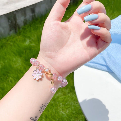 Colorful Flower Charm Bracelet - Boho Daisy Accessory with Crystal Beads Bracelet for Women Girls...