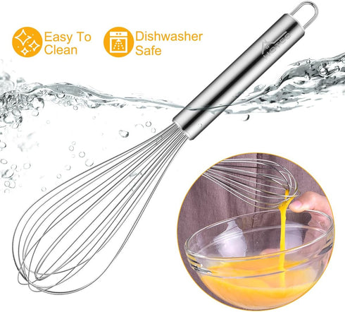HOTEC 4 Pieces Stainless Steel Whisks Set Wire Whisk Balloon Whisk Egg Beater Kitchen Utensils for Stirring, Beating, Blending...