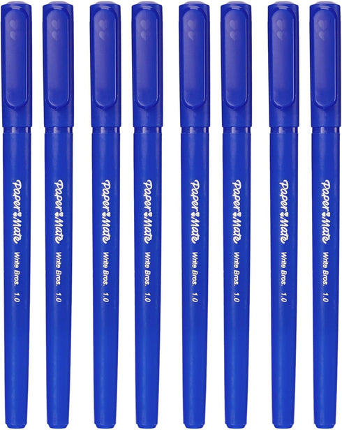 Paper Mate Write Bros Ballpoint Stick Pen, Blue Ink with Blue Barrel, 1mm Medium Point- 8 Pack...