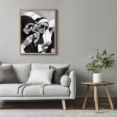 Posterizer 1 pcs-black-and-white photograph captures an unconventional nuns smoking 2-Photography Art-Comedy Art-Living Room Bedroom Decor- unfram...