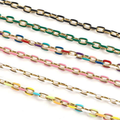 UMAOKANG 2 Meters Pink Enamel Paperclip Chains for Jewelry Making Gold Plated Stainless Steel Jewelry Chain for Necklace Bracelet DIY Jewelry Supp...