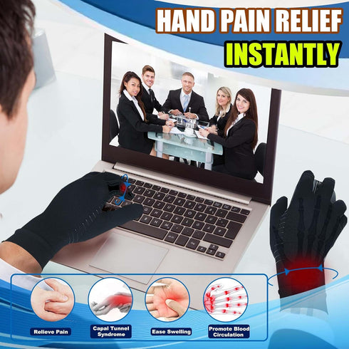 2 Pairs Full Finger Compression Gloves for Women Men, Copper Arthritis Gloves for Rheumatoid,Osteoarthritis,Carpal Tunnel,Tendonitis, Joint Swelli...