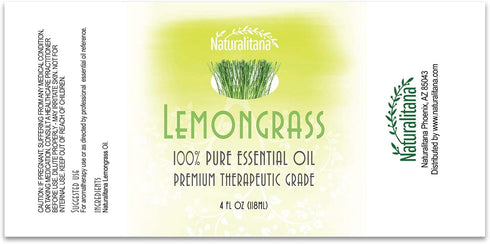 Lemongrass Essential Oil - Therapeutic Grade for Aromatherapy, Diffuser, Skin, Hair, Candle, Soap, Dropper - 4 fl oz - Lemon Grass Oil - Lemon Gra...