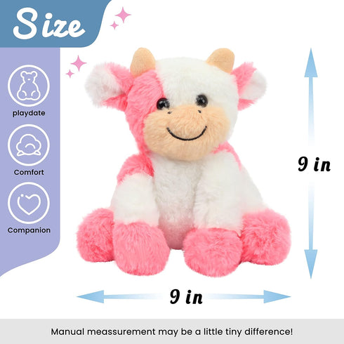 Hopearl Adorable Plush Cow Toy Floppy Dairy Cattle Soft Stuffed Animal Cute Birthday for Boys Girls Kids Toddlers, Strawberry Pink, 9''...