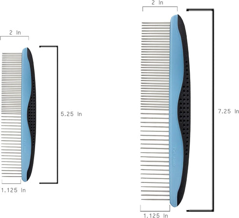 Dog Comb Set for Grooming, 2 Pack, Pet Grooming Comb with Stainless Steel Teeth, Comfort Grip Handle, Dog Grooming Supplies, Large Pet Comb and Sm...