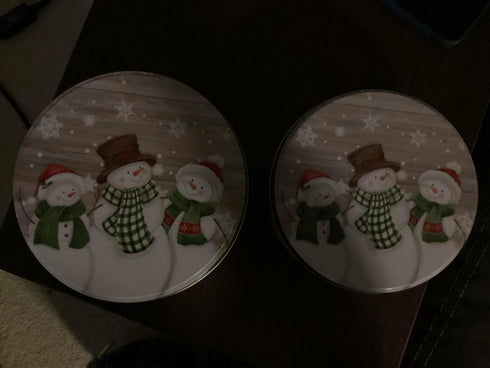 Round Nesting Tins With Holiday Print Designs Bundle of 2 Round Metal Tins with Lids for Cookies, Candy, Food Presents - 1- 6 and 3/4 Inches and 1...