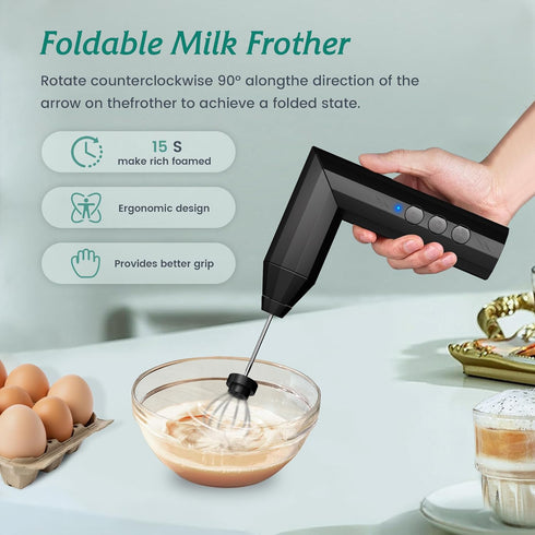 Milk Frother Handheld, USB-C Rechargeable Coffee Frother Wand, Electric drink mixer with Charging Base&3 Heads,3 Speeds Adjustable, Electric Whisk...