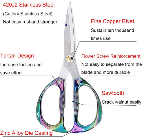 Kitchen Scissors All Purpose Heavy Duty Kitchen Shears for Food, Meat, Poultry, vegetable, Herbs| 7.5inches Utility Scissors for Cooking, Office, ...
