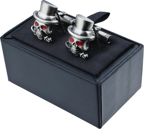 Sillver Tone Halloween Gentleman's red eye socket skull Cufflinks For Men With Gift Box....