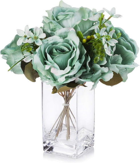 WGV Tall Square Vase Glass Block, Length 4", Height 8", Clear Bud Floral Container, Candle Holder, Planter Terrarium for Wedding Party Event, Home...