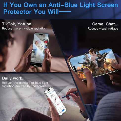 Uyiton Anti-Blue Light for iPhone 15 Pro Screen Protector - Unbreak-Glass Easy Fit Full Coverage Case Friendly Scratch Resistance 9H Tempered Glas...