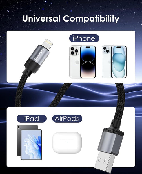 Magnetic iPhone Charger Cord 5ft Coiled, USB A to Lightning Cable Fast Charging Nylon Braided - MFi Certified Compatible with iPhone 14 13 12 11 P...